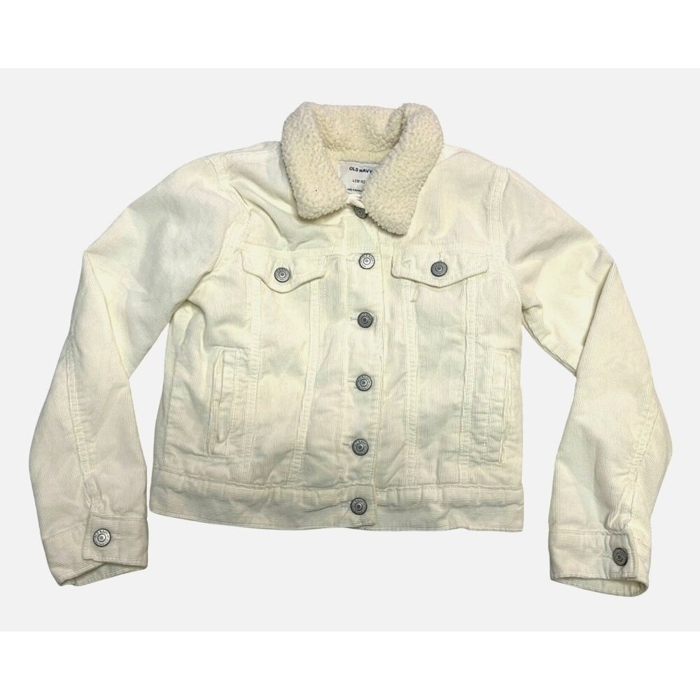 Old Navy Sherpa Lined Corduroy Jacket Girls Size Large 10-12 Cream Ivory Coat